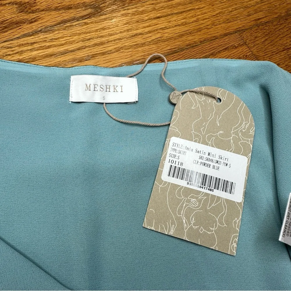 Meshki Amia Satin Wrap Shirt & Mini Skirt Set - Powder Blue - Picture 5 of 6